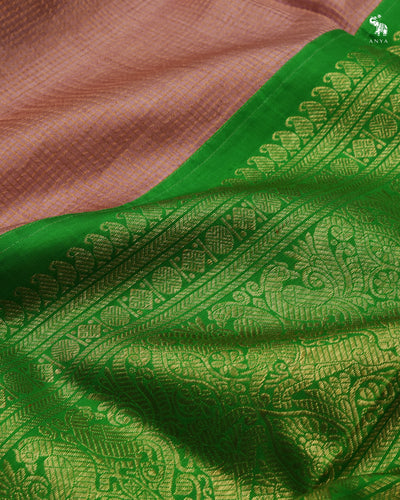 Onion Pink Zari Checks Tussar Silk Saree with Alli Green Kanchi Silk Pallu and Blouse