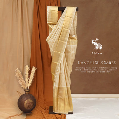 Off White Kanchipuram Silk Saree with Vairaoosi Design