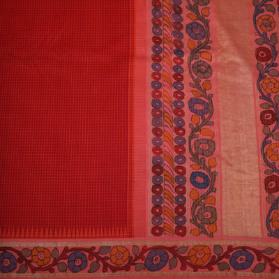 Arakku Thakkali Pen Kalamkari Kanchi Silk Saree