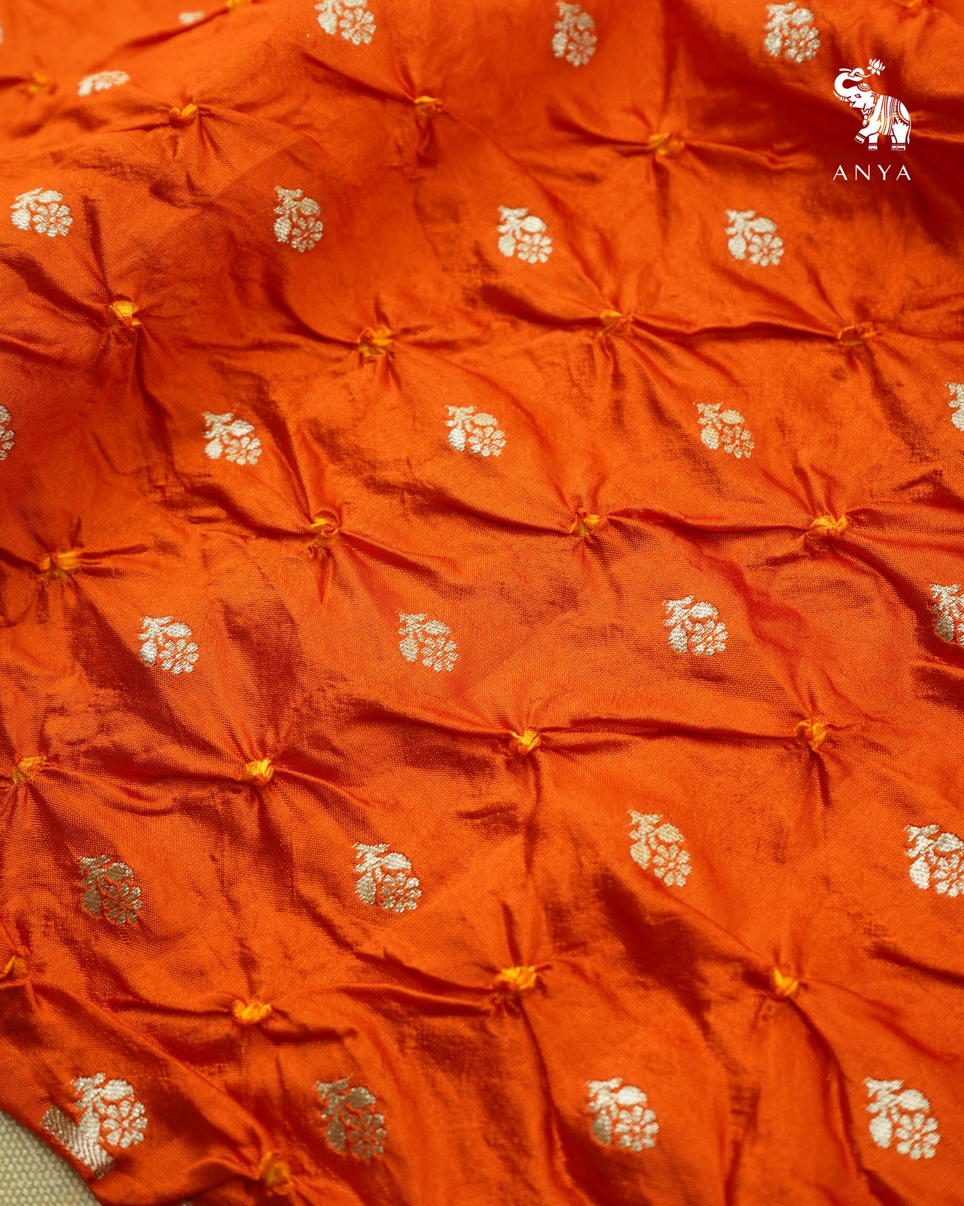 Orange Bhandhini Silk Fabric with Zari Butta Design