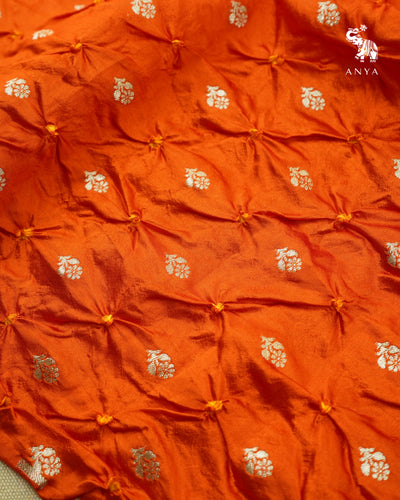 Orange Bhandhini Silk Fabric with Zari Butta Design