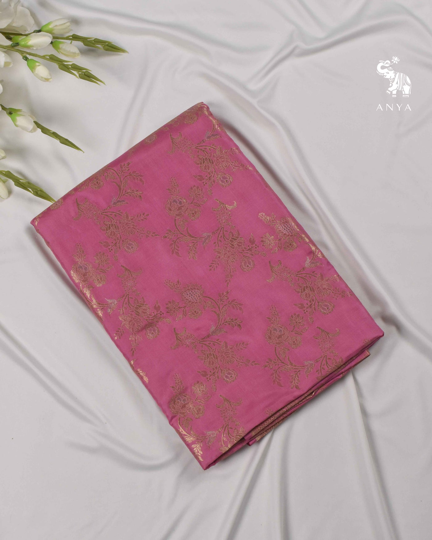 Lotus Pink Banarasi Silk Saree with Creeper Design