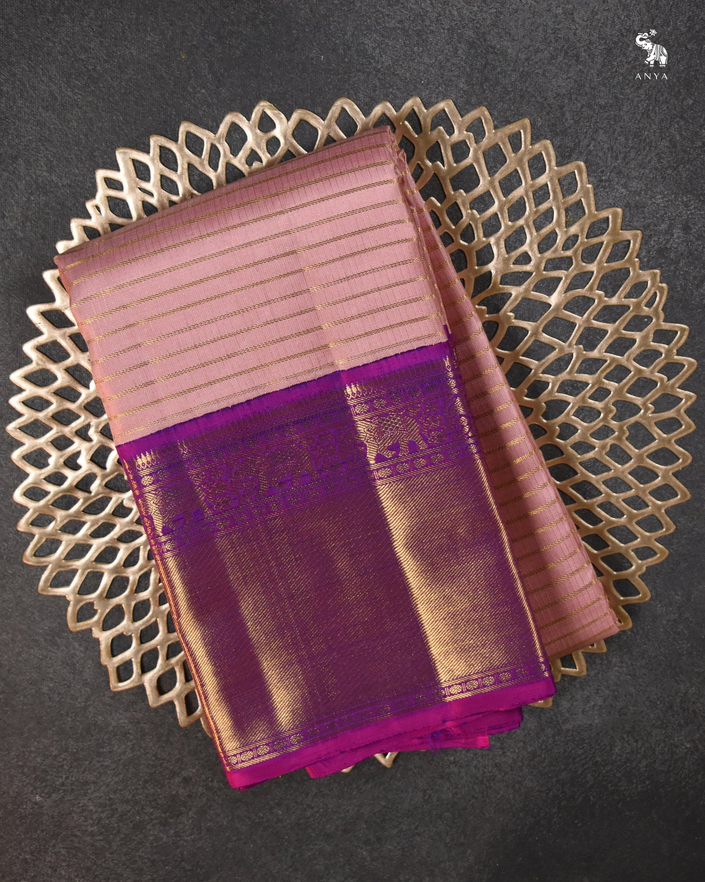 Onion Pink Kanchi Silk Saree with Horizontal Kattam Design