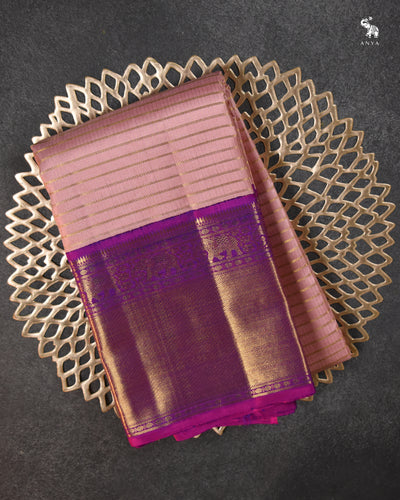 Onion Pink Kanchi Silk Saree with Horizontal Kattam Design