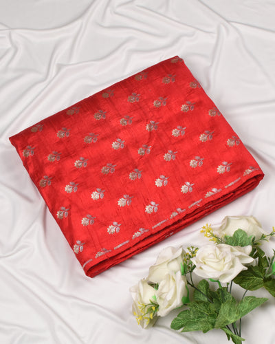 Arakku Thakkali Tussar Raw Silk Fabric with Flower Butta Design