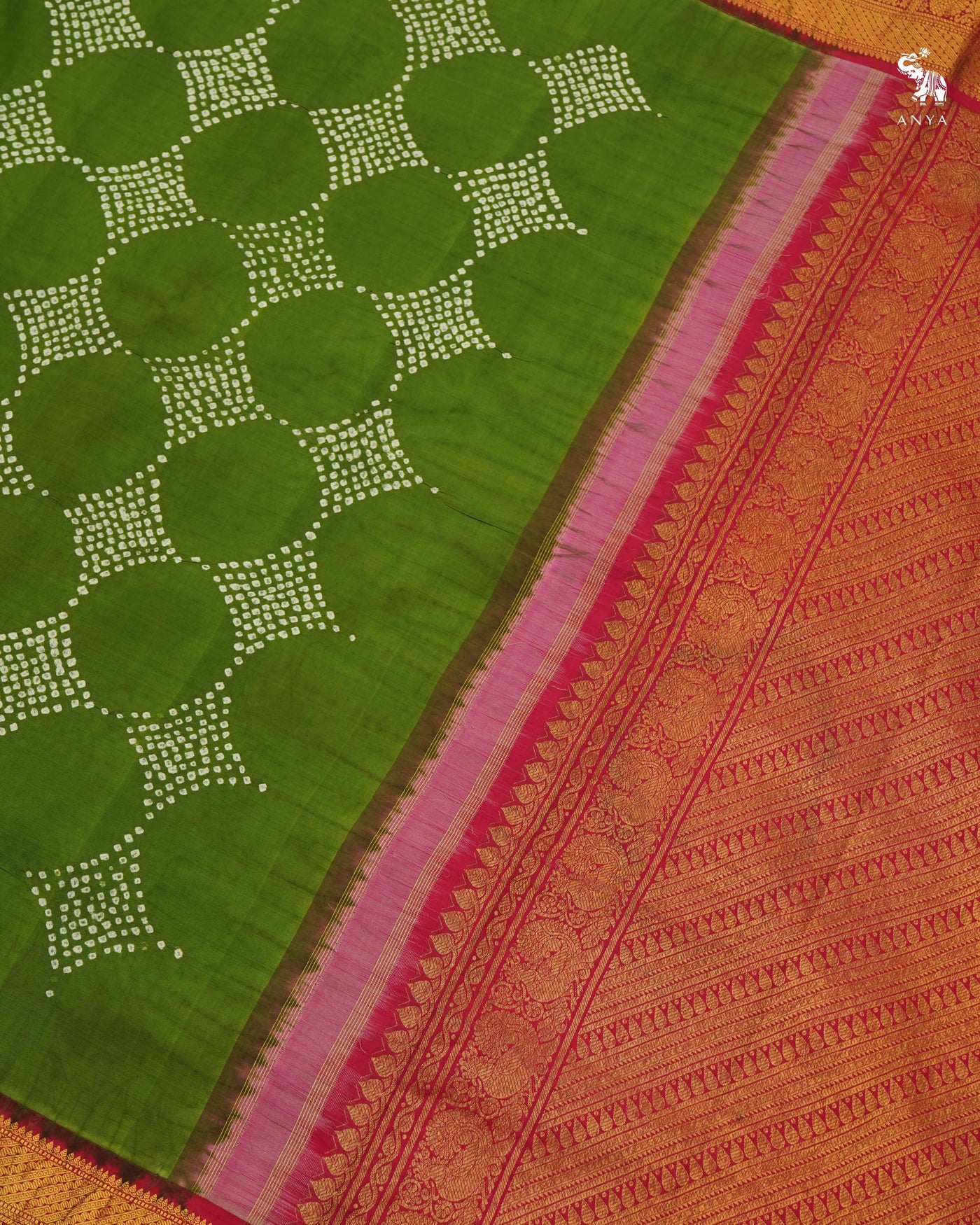 Green Kanchi Bandhani Silk Saree
