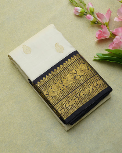 Off White Kanchi Silk Saree with Mango Butta Design