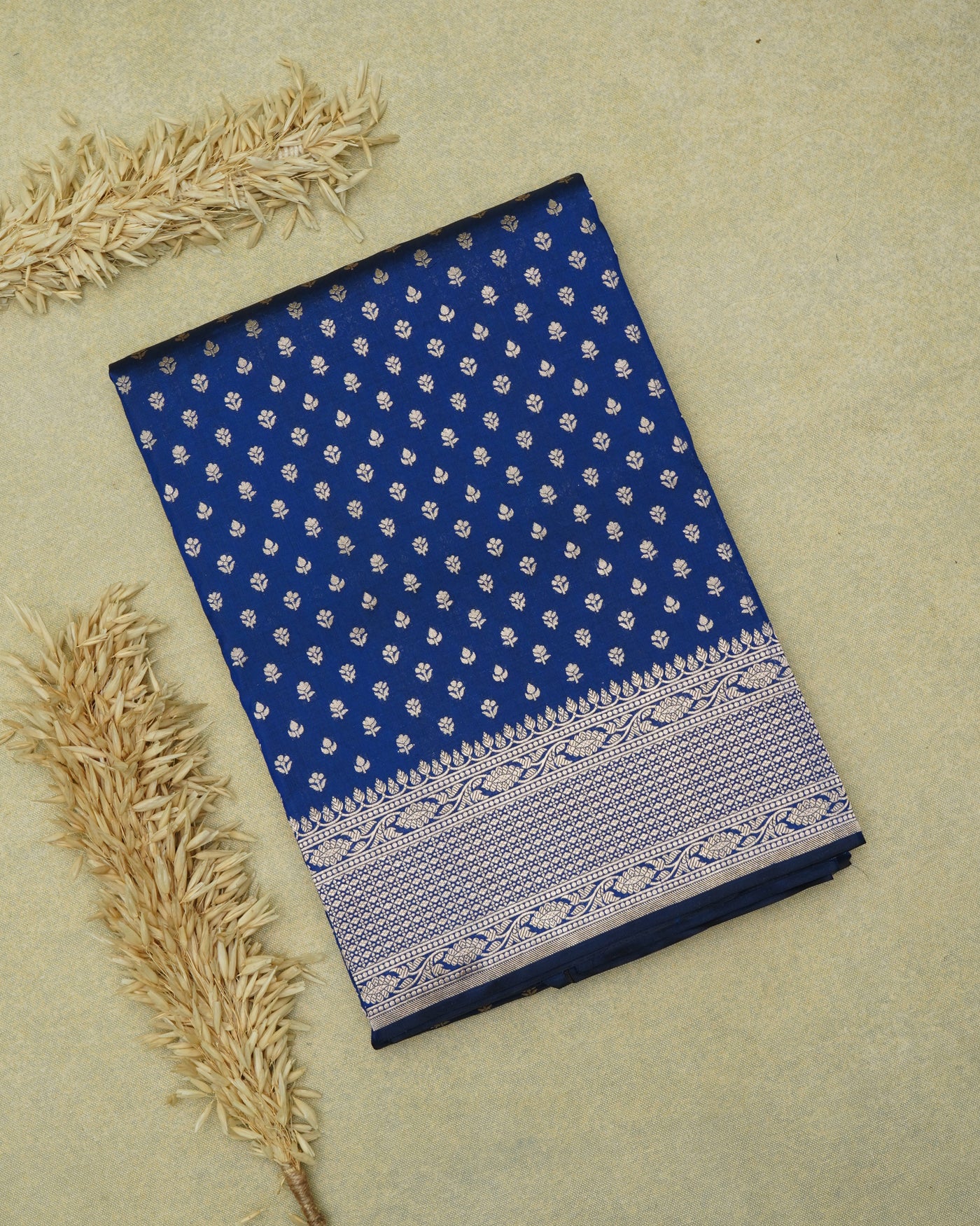Ms Blue Banarasi Silk Saree with Small Zari Butta Design