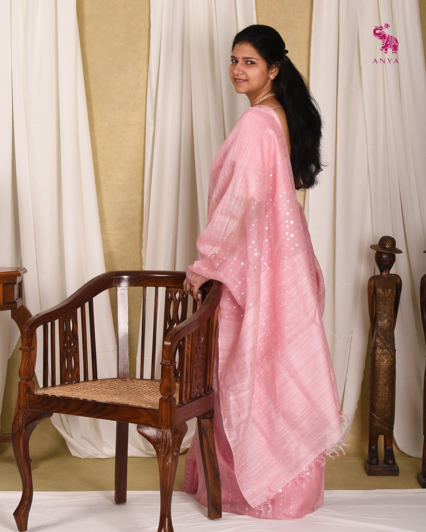 Baby Pink Bailu Sequins Saree