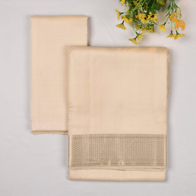 Off White Kanchi Silk Dhoti With Shirt Fabric and Angavastram