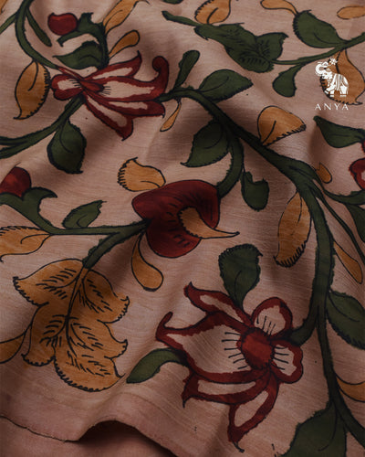 Onion Pink Pen Kalamkari Kanchi Silk Fabric