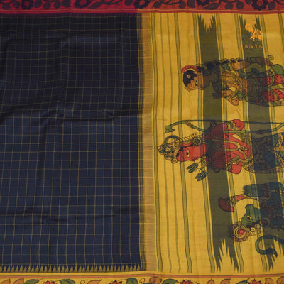 Black Pen Kalamkari Kanchi Silk Saree