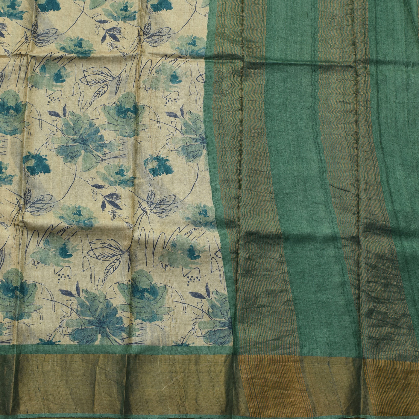 Off White Tussar Silk Saree with Floral Print Design