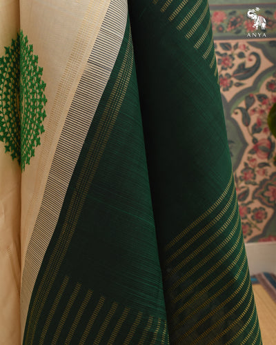Off White Kanchi Silk Saree with Kutch Work Design