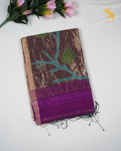 Violet Tissue Sequins Saree with Paithani Pallu