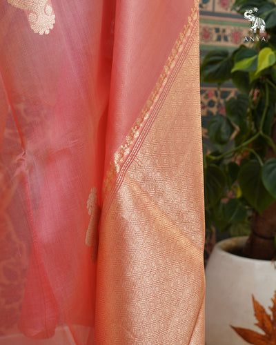 Pink Organza Saree with Big Motif Design