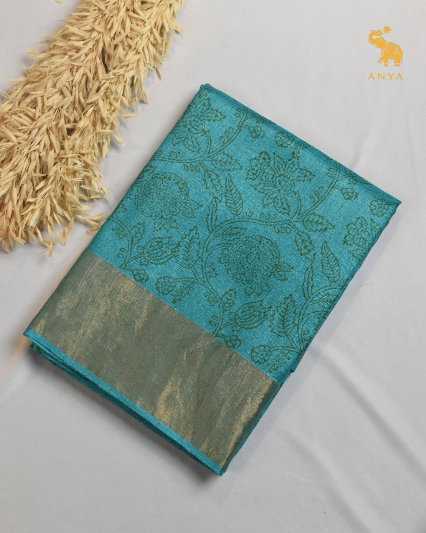 Sky Blue Tussar Silk Saree with Creeper Design