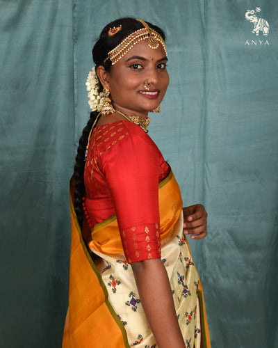 Off White Madhubani Kanchi Silk Saree