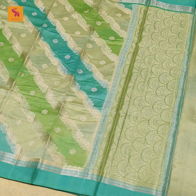 Rexona and Apple Green Chanderi Banarasi Silk Saree with Cross Design