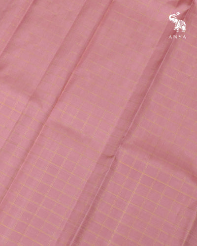 Onion Pink Kanchi Silk Fabric with Zari Kattam Design