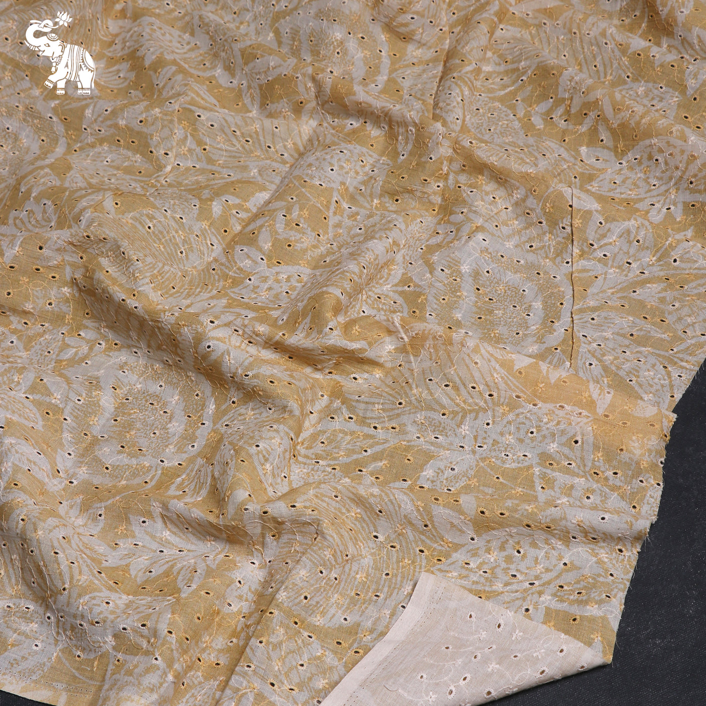 Off White Hakoba Cotton Fabric with Floral Print Design