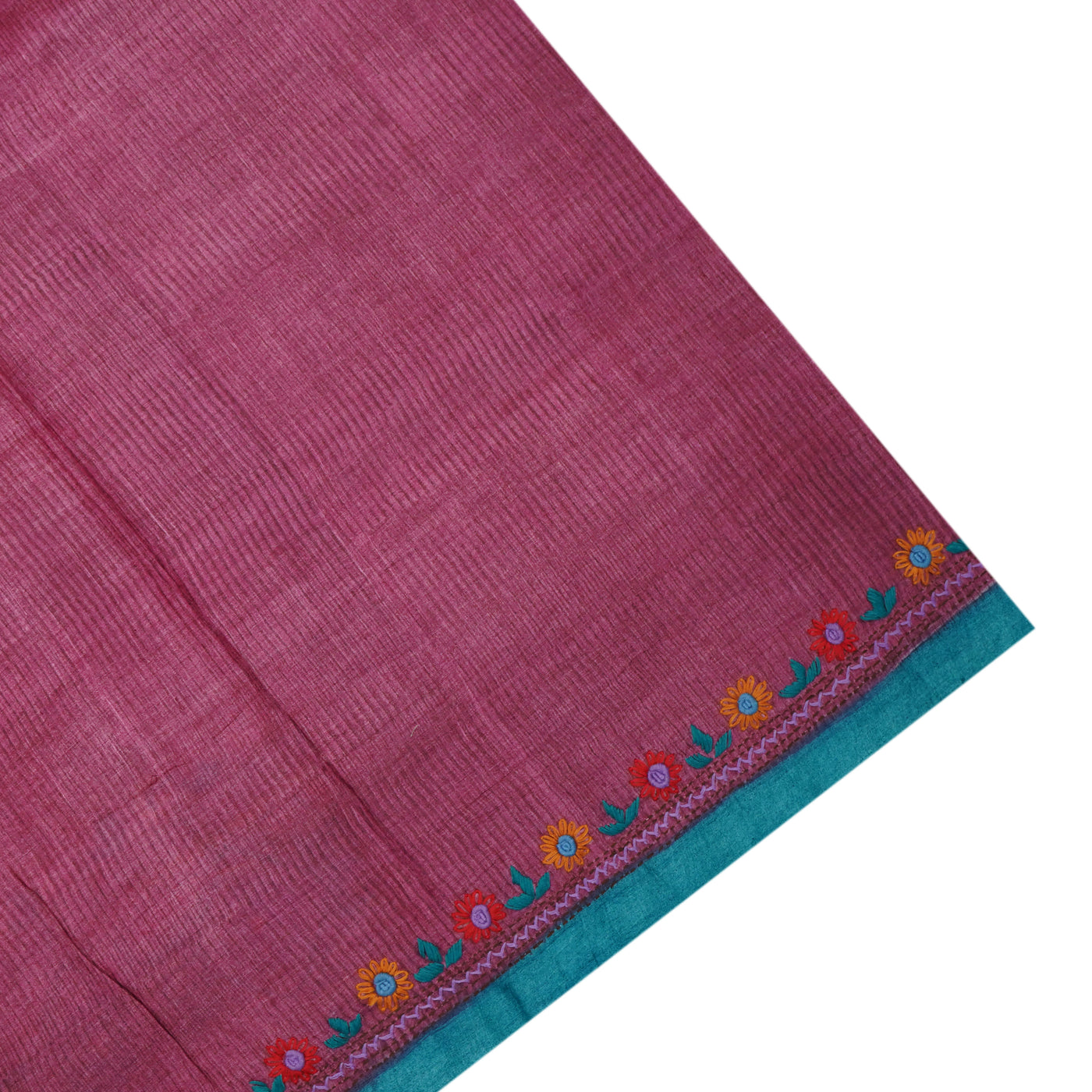 Rani Pink Tussar Silk Saree with Embroidery Design