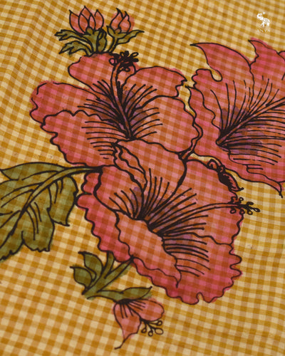 Off White and Mustard Pen Kalamkari Kanchi Silk Saree