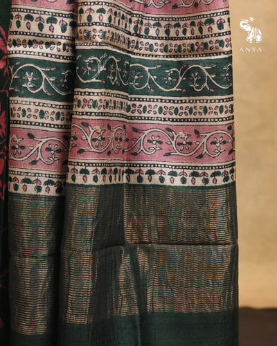 Bottle Green Unstitched Tussar Salwar Set