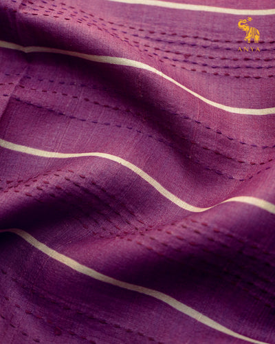 Violet Chanderi Saree with Kantha Work Design