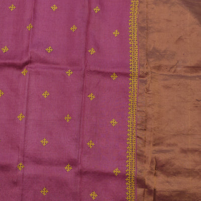 Magenta Pink Tussar Silk Saree with Kutch Work Design
