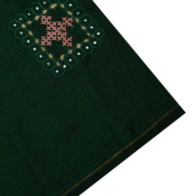 Baby Pink Printed Kanchi Silk Saree with Box Cut and Kutch Work Design