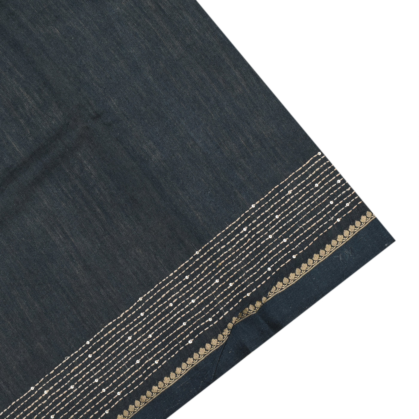Grey Chanderi Saree with Kantha Work Design