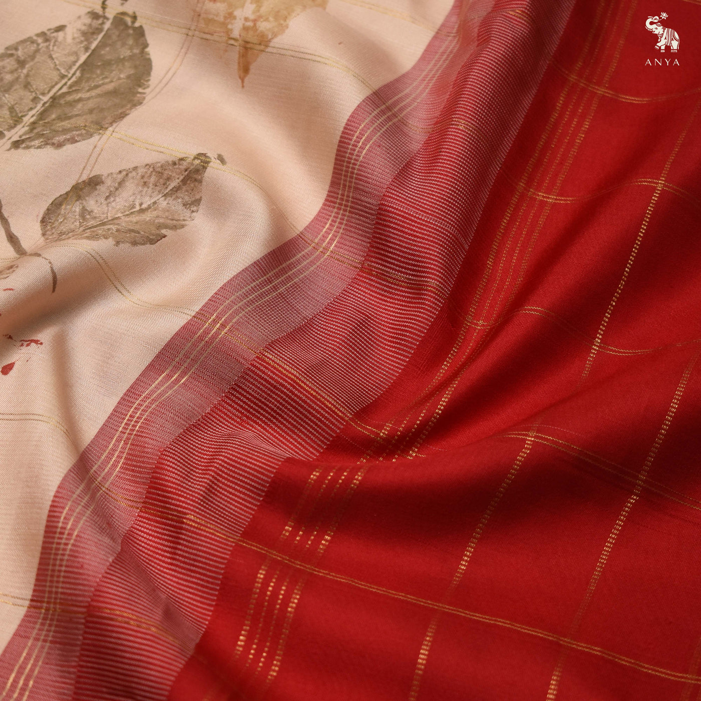 Off White Eco Print Kanchi Silk Saree