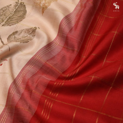 Off White Eco Print Kanchi Silk Saree