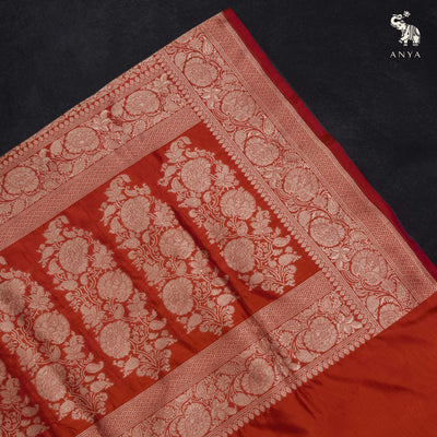 Peach Banarasi Silk Saree with Floral Creeper Design