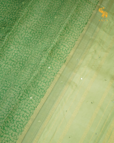 Alli Green Printed Kanchi Organza Silk Saree with Mirror Work Design