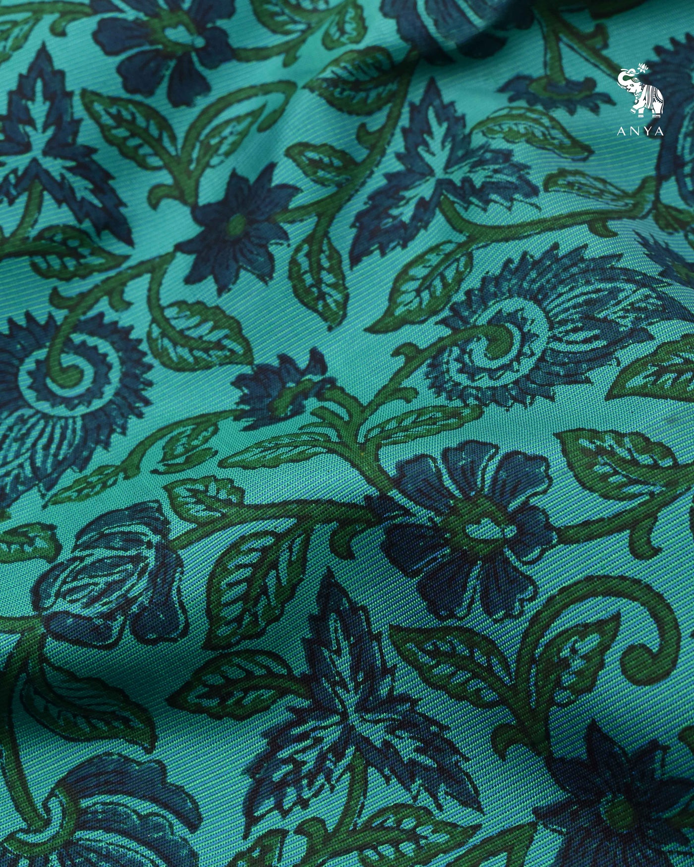 Peacock Green Printed Kanchi Silk Fabric