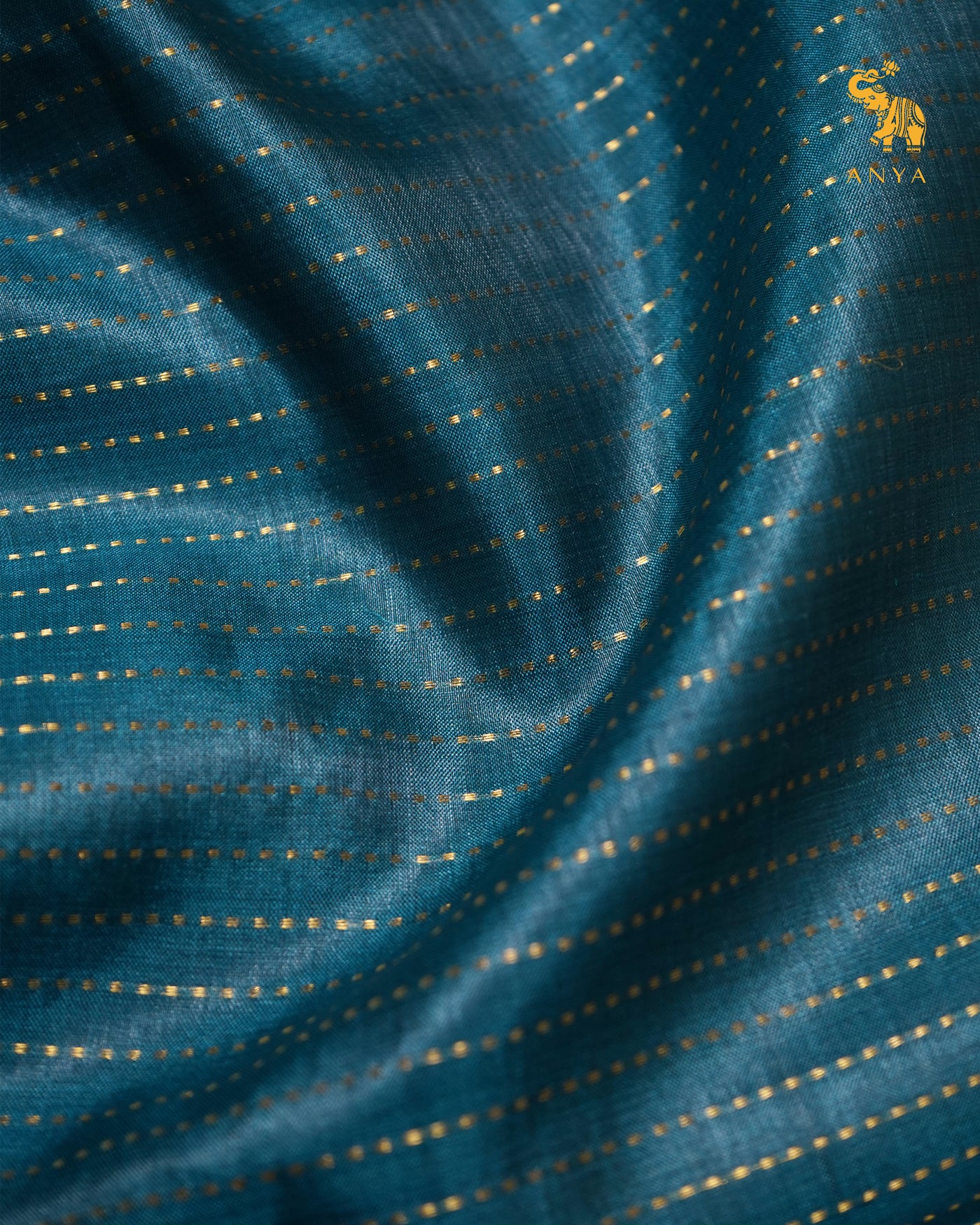 Peacock Blue Tussar Silk Saree with Zari Stripes Design