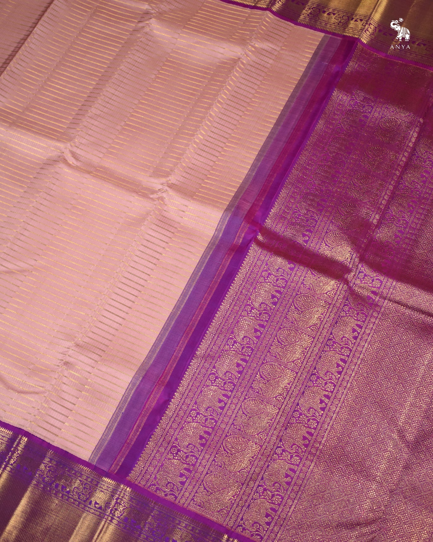 Onion Pink Kanchi Silk Saree with Horizontal Kattam Design