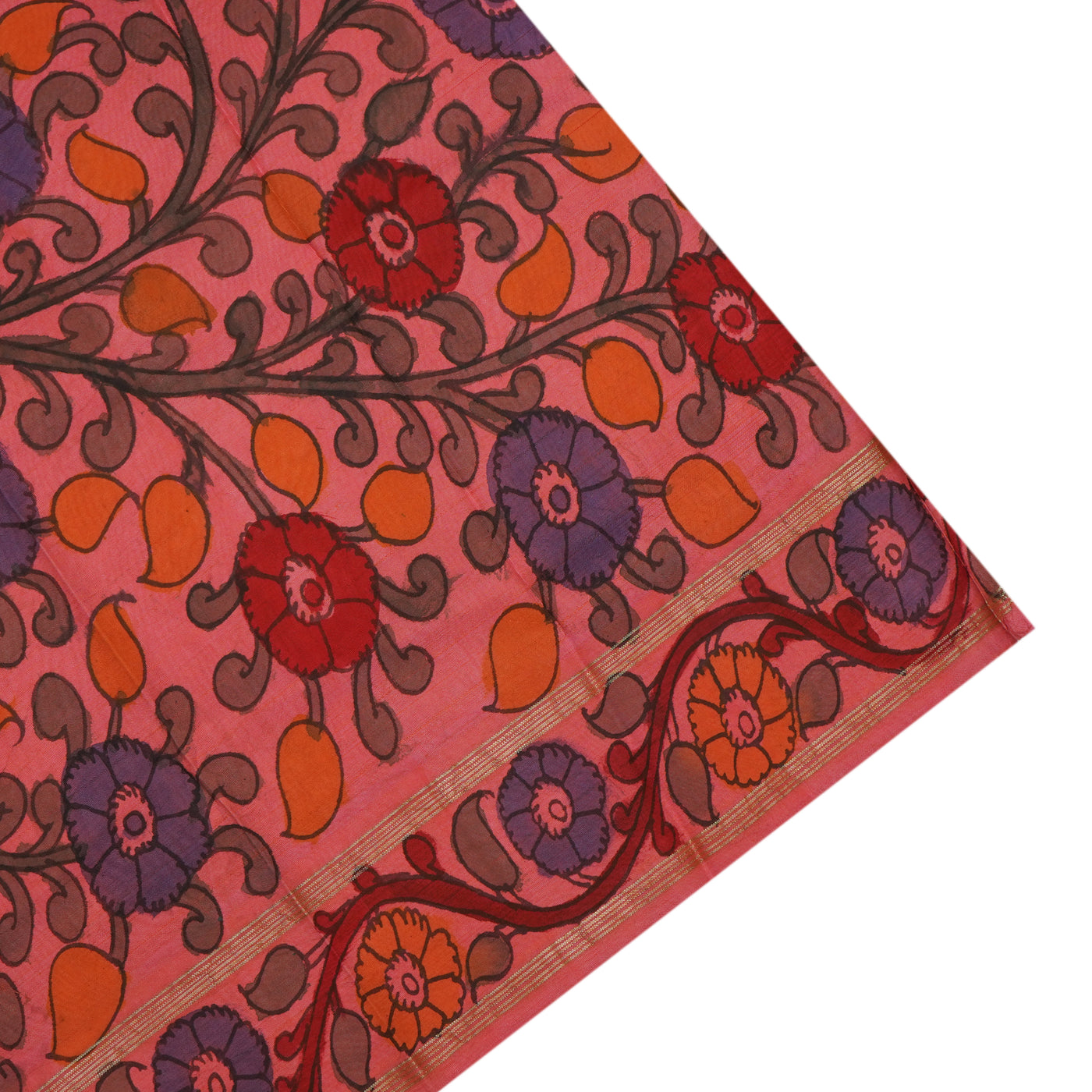 Arakku Thakkali Pen Kalamkari Kanchi Silk Saree