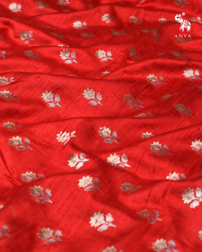 Arakku Thakkali Tussar Raw Silk Fabric with Flower Butta Design