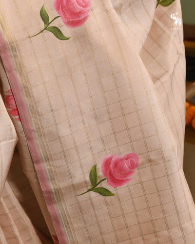 Off White Hand Painted Kanchi Silk Saree