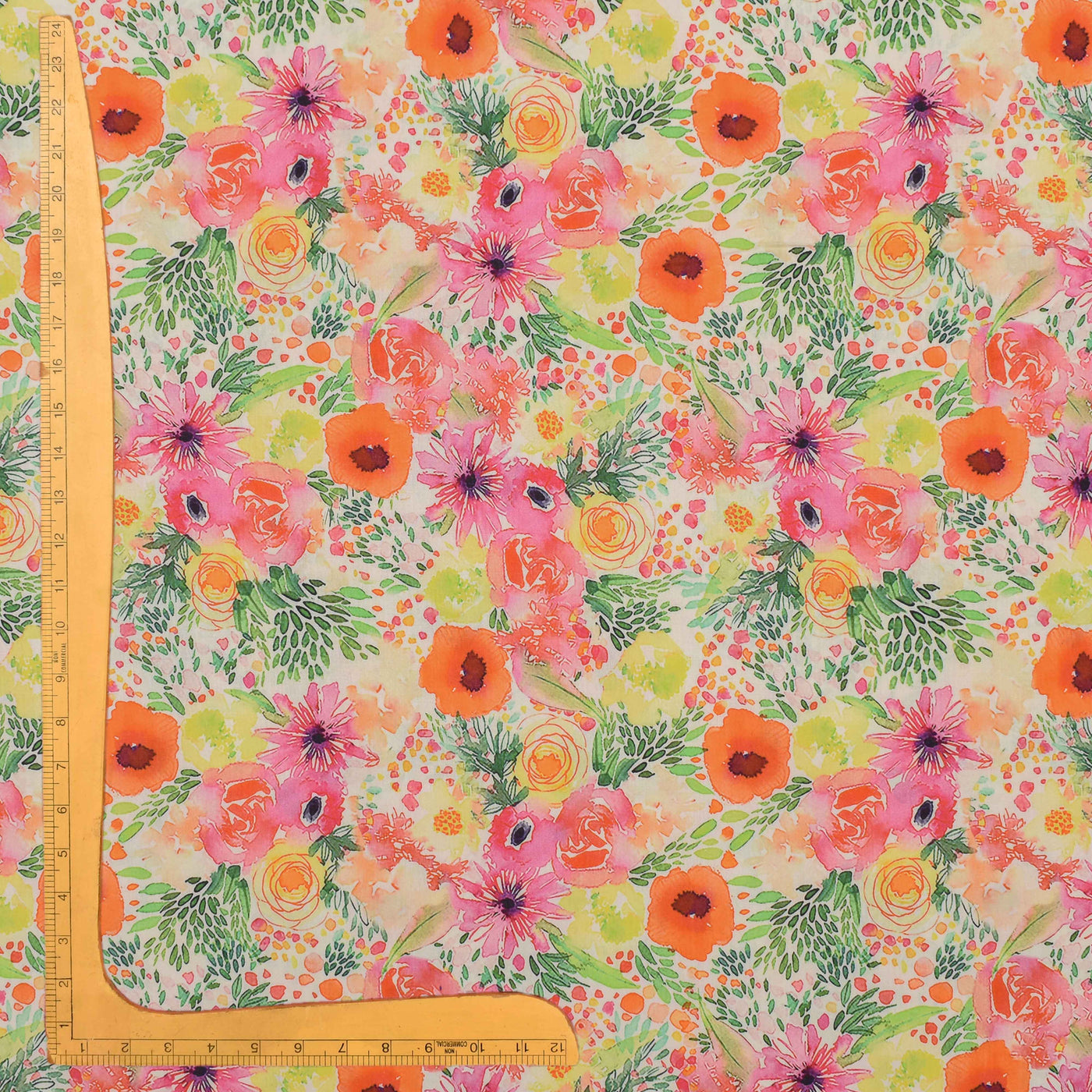 Off White Maheshwari Silk Fabric with Multicolor Floral Design