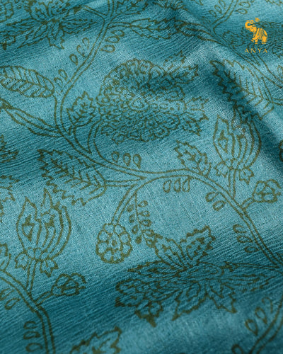 Sky Blue Tussar Silk Saree with Creeper Design