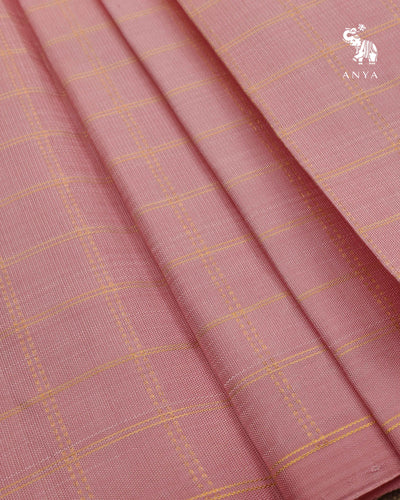 Onion Pink Kanchi Silk Fabric with Zari Kattam Design