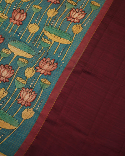 Indigo Pen Kalamkari Kanchi Silk Saree