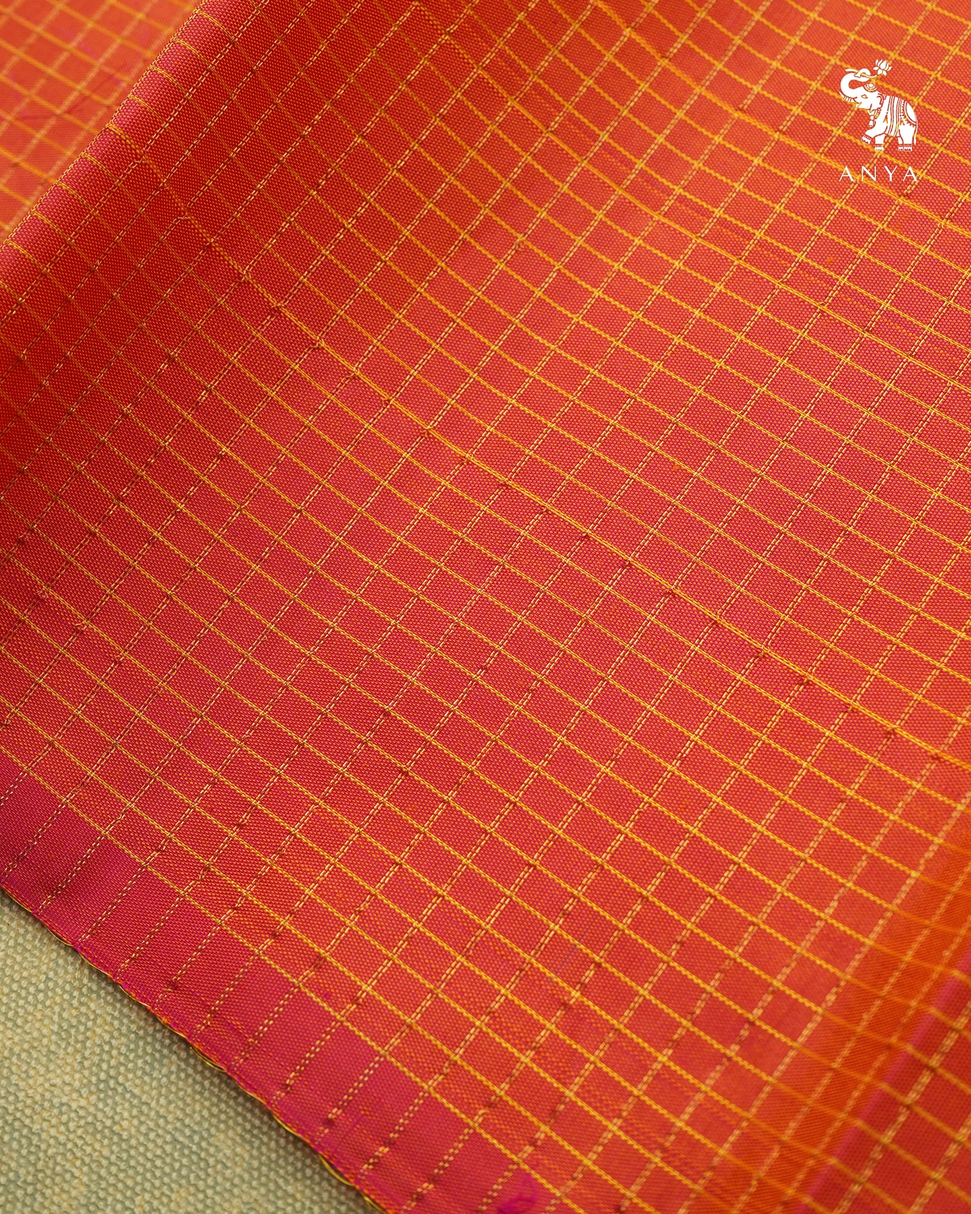 Peach Dual Shade Kanchi Silk Fabric with Zari Checks Design