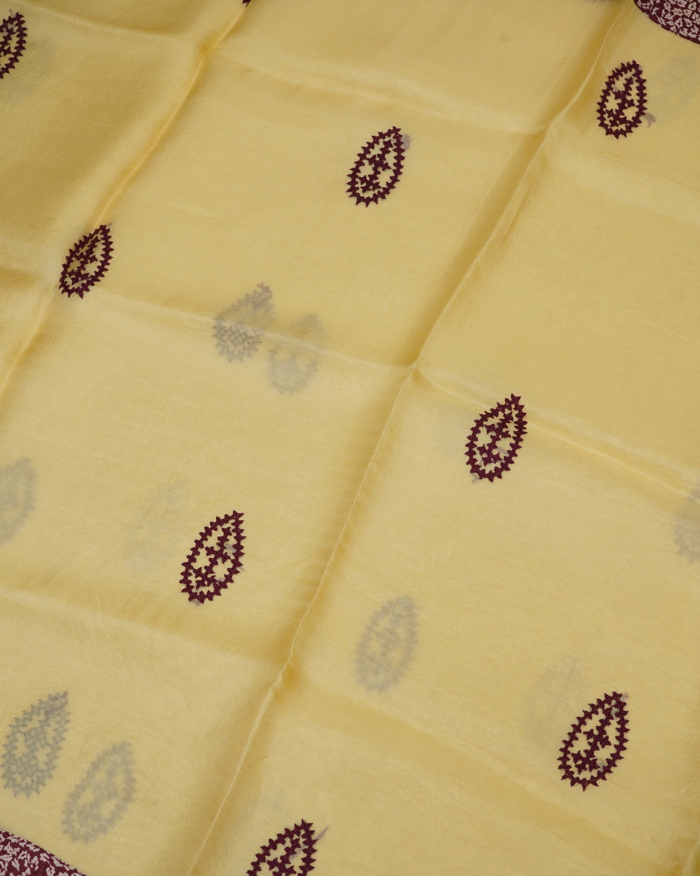 Light Yellow Organza Saree with Magenta Kutch Work Design