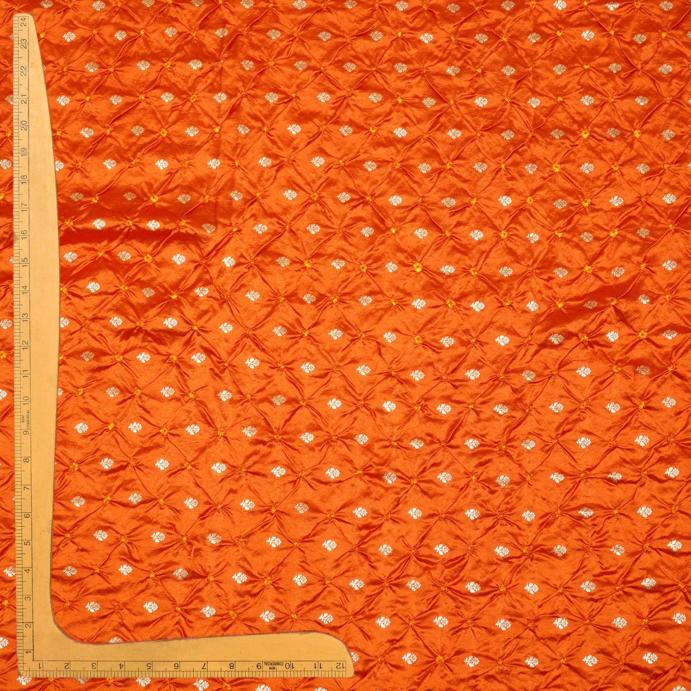Orange Bhandhini Silk Fabric with Zari Butta Design