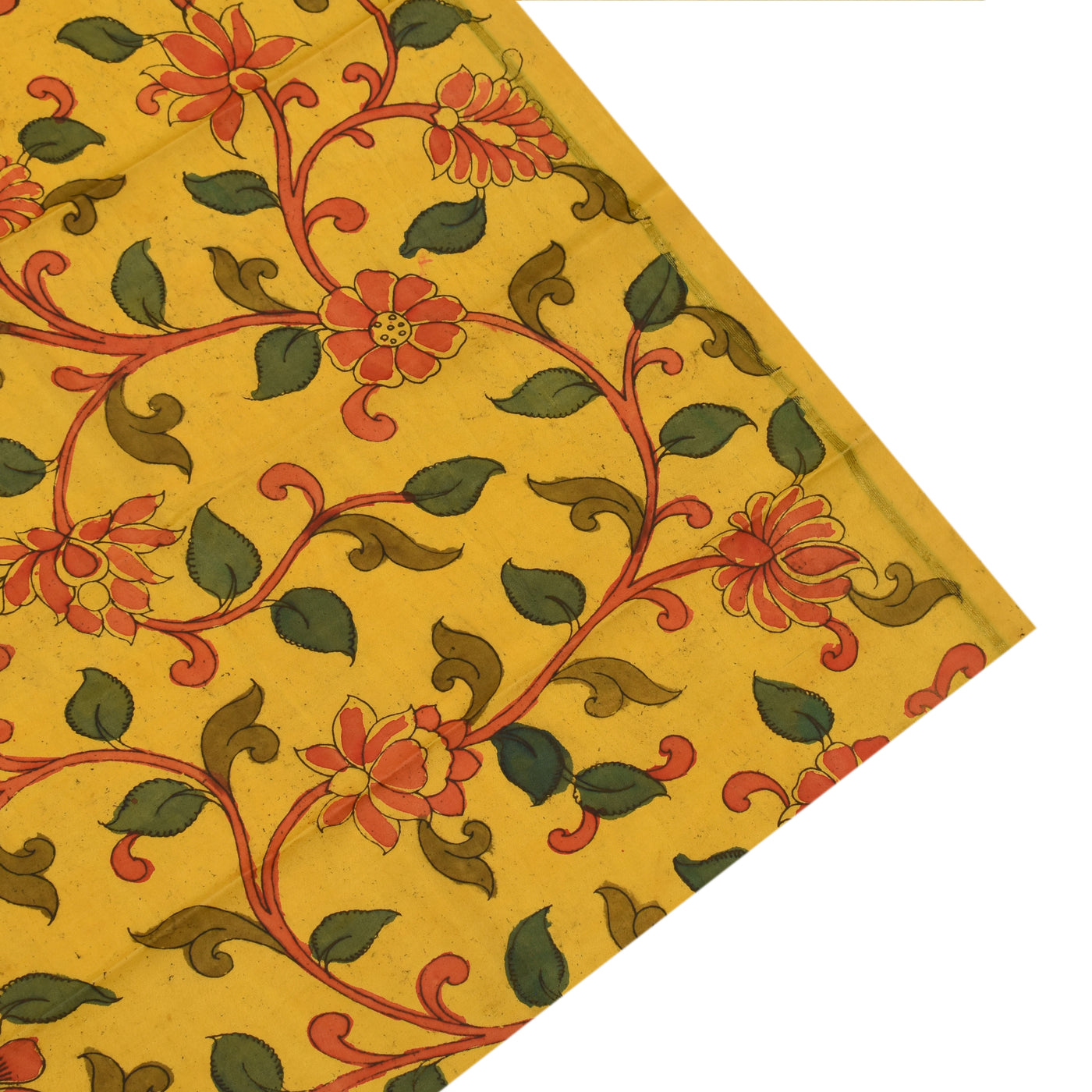 Bottle Green Kanchi Silk Saree with Mustard Pen Kalamkari Blouse